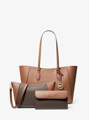 Jet Set Travel Large Signature Logo 3-in-1 Tote Bag in LUGGAGE | Michael Kors