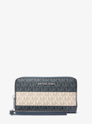 Jet Set Travel Large Striped Signature Logo Smartphone Wallet in NAVY | Michael Kors
