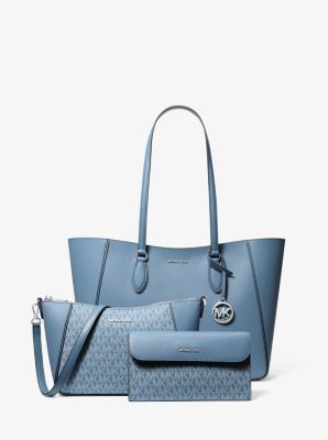 Jet Set Travel Large Signature Logo 3-in-1 Tote Bag in DENIM | Michael Kors