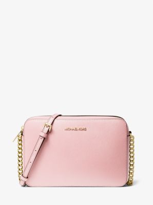 Jet Set Large Saffiano Leather Crossbody In Ultra Pink/gold