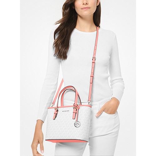 MorningSave: Michael Kors Jet Set Travel Small Saffiano Leather Top-Zip Tote  in Black & White