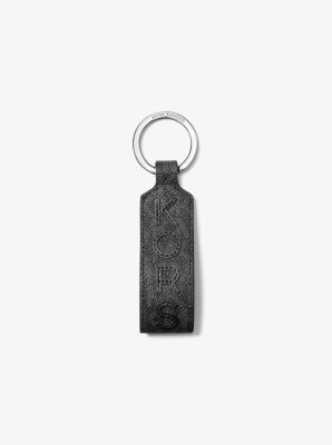 Black Emboss LV Leather Keychain