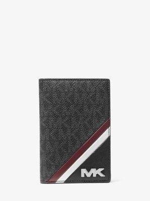 Michael Kors Rivington Striped Logo Bi Fold Card Case Pale Blue