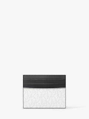 Cooper Striped Signature Logo Card Case in SILVER | Michael Kors