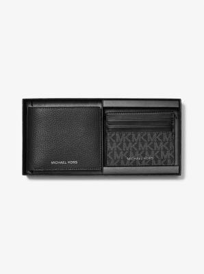 Pebbled Leather Billfold Wallet and Signature Logo Card Case Gift Set
