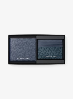 Pebbled Leather Billfold Wallet and Signature Logo Card Case Gift Set