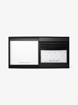 Pebbled Leather Billfold Wallet and Signature Logo Card Case Gift Set