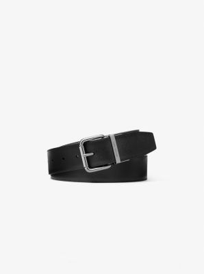 Patent Leather Saffiano Dress Belt with Pin Buckle - Black, Belts