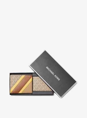 Logo and Striped Wallet With Passcase Gift Set | Michael