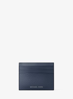 Cooper Pebbled Leather Card Case in NAVY | Michael Kors