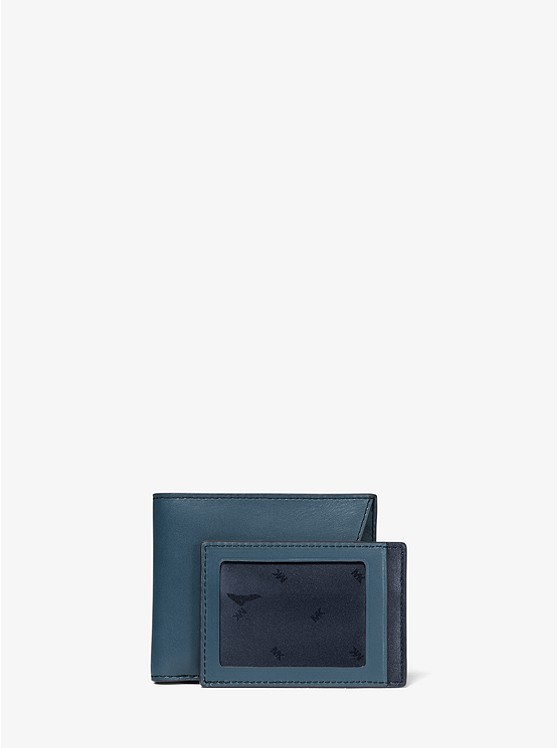 Two-Tone Leather Billfold Wallet and Card Case Set