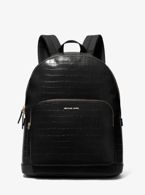 Michael Kors Men's Hudson Crocodile Embossed Leather and Logo Backpack - Black