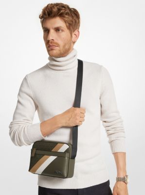 Men's Stripe PU Leather Clutch Bag