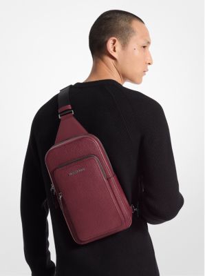 Cooper Slim Pebbled Leather Commuter Sling Pack in OXBLOOD | Michael Kors