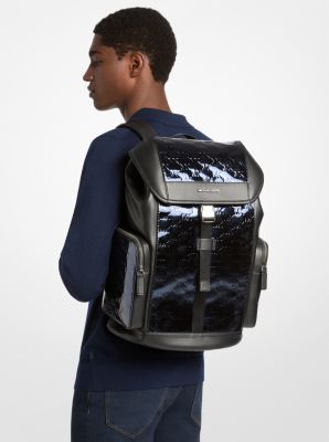 Cooper Medium Metallic Logo Debossed Backpack in NAVY | Michael Kors