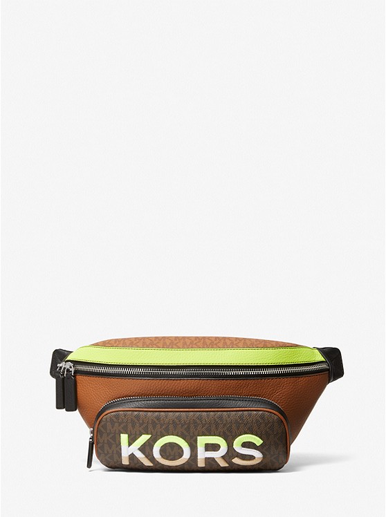 Cooper Embroidered Two-Tone Logo and Leather Belt Bag Brown