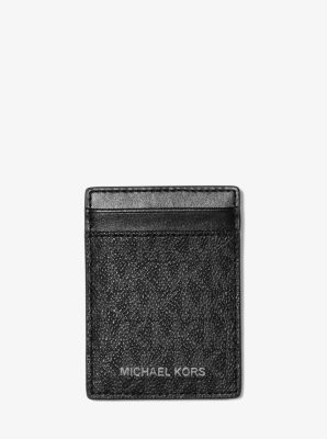 Michael Kors Mens Logo Graphic Slim Card Case & Keychain Wallet Gift Set  (Black) 