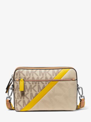 Cooper Logo Stripe And Faux Leather Wristlet - Yellow