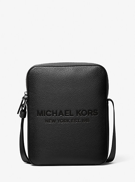 Michael Kors Cooper Logo Embossed Pebbled Leather Flight Bag In Black
