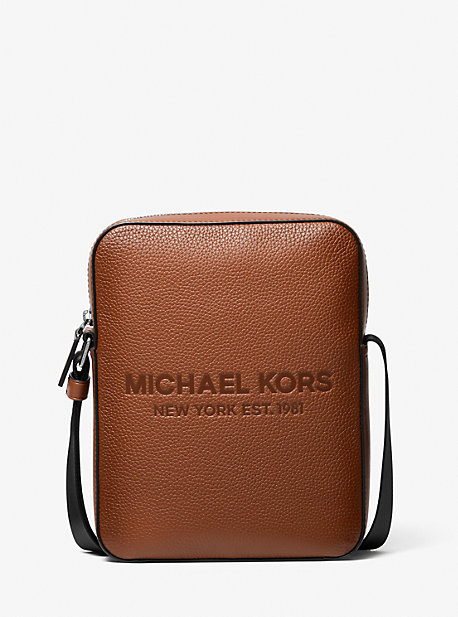 Michael Kors Cooper Logo Embossed Pebbled Leather Flight Bag In Brown