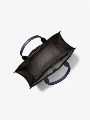 Cooper Logo Embossed Pebbled Leather Tote Bag in NAVY | Michael Kors