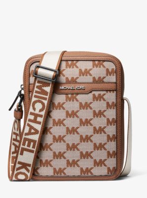 Shop Michael Kors Cooper Logo Jacquard Flight Bag In Brown