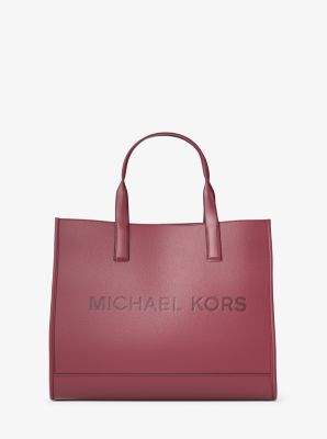 Michael Kors Cooper Logo Embossed Pebbled Leather Tote Bag In Red