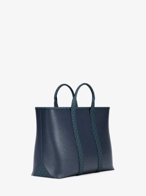Cooper Medium Pebbled Leather and Signature Logo Tote Bag in NAVY | Michael Kors