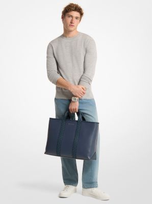 Cooper Medium Pebbled Leather and Signature Logo Tote Bag in NAVY | Michael Kors
