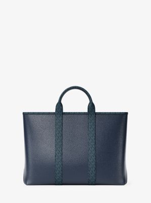 Cooper Medium Pebbled Leather and Signature Logo Tote Bag in NAVY | Michael Kors