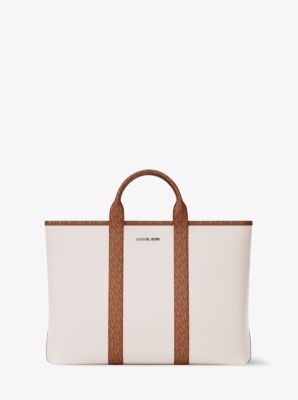 Cooper Medium Pebbled Leather and Signature Logo Tote Bag in LT CRM/LUGG | Michael Kors
