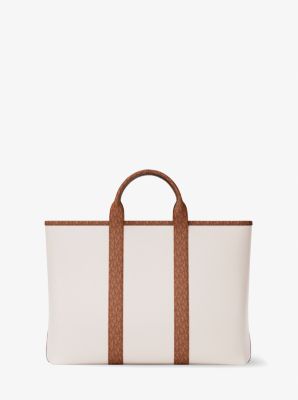 Cooper Medium Pebbled Leather and Signature Logo Tote Bag in LT CRM/LUGG | Michael Kors