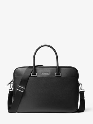 Cooper Pebbled Leather Double-Zipper Briefcase