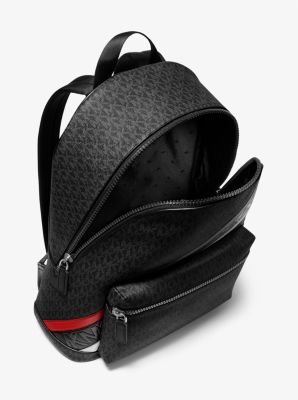 NWT Michael Kors Mens Cooper Logo Backpack Large (Black Signature / Red  Stripe)