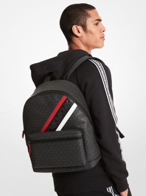 NWT Michael Kors Mens Cooper Logo Backpack Large (Black Signature / Red  Stripe)