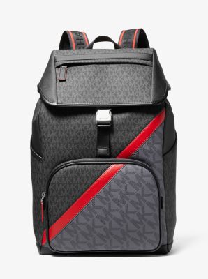 MICHAEL KORS Mens Cooper Logo Backpack Large (Black Signature / Grey Stripe)