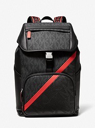 Cooper Embossed Faux Leather and Logo Stripe Backpack - BLACK - 37U2LCOB6L