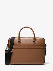 Harrison Saffiano Leather Front-Zip Briefcase - LUGGAGE - 37U9LHRA2L