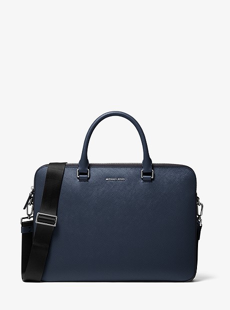 Harrison Slim Saffiano Leather Briefcase - NAVY - 37U9MHRA6L