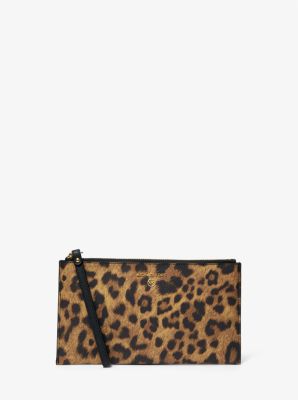 Jet Set Large Leopard Print Canvas Wristlet | Michael Kors