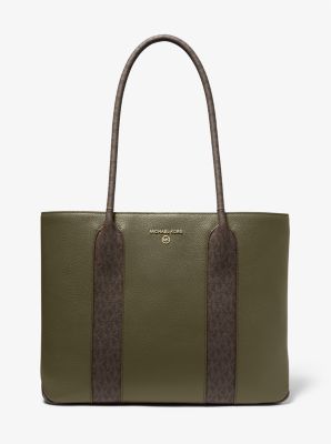 Shop Michael Kors Austin Large Leather And Logo Tote Bag In Green