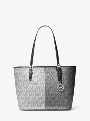 Jet Set Medium Two Tone Metallic Signature Logo Tote Bag Michael Kors