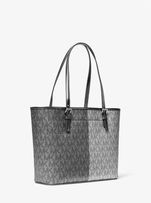 Jet Set Medium Two-Tone Metallic Signature Logo Tote Bag in PLATEADO MULTICOLOR | Michael Kors