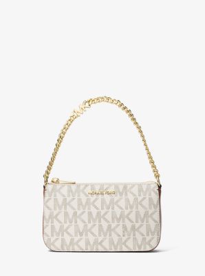 Pochette Jet Set Small mit Signature-Logomuster und Kette