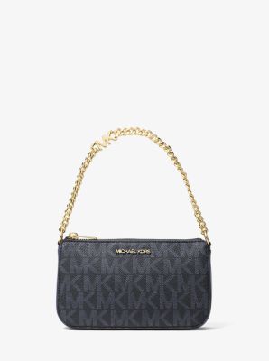 Pochette Jet Set Small mit Signature-Logomuster und Kette