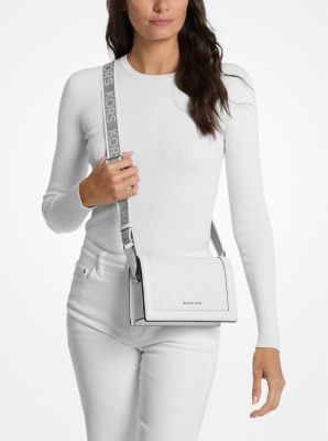 Grand sac à bandoulière Jet Set à logo Signature in BLANC OPTIQUE/ALUMINIUM | Michael Kors
