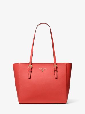 Shop Michael Kors Jet Set Charm Medium Saffiano Leather Tote Bag In Red