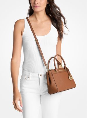 Thumbnail - MK Henkeltasche Gibson Small Aus Saffianleder - Braun - Michael Kors