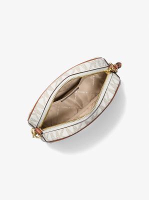Jet Set Small Signature Logo Oval Crossbody Bag in VANILLA/LUGGAGE | Michael Kors