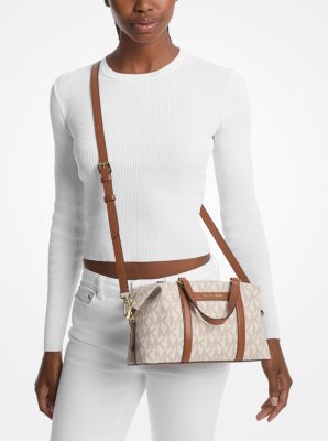 Borsa a mano Beck piccola con stampa logo in VANIGLIA/CUOIO | Michael Kors